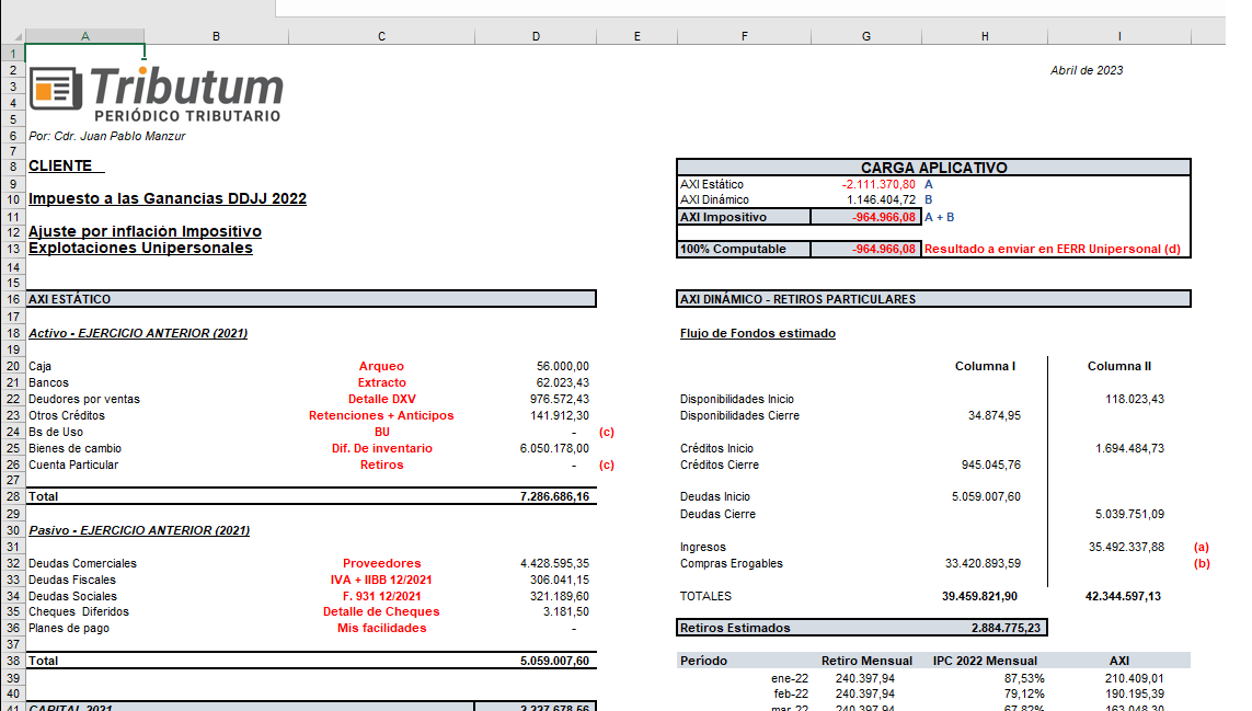 Planilla Simplificada Ajuste Por Inflaci N Impositivo En Explotaciones