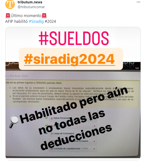 Redes Sociales AFIP habilitó Siradig 2024 TRIBUTUM