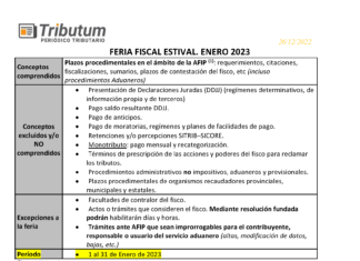 📆 Feria Fiscal. Período Estival 2023: Efectos. Alcance. ¿Cómputo del asueto administrativo nacional y exclusión personal AFIP?