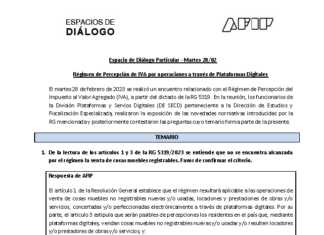 Espacio de diálogo AFIP. Cámaras y Empresas. Plataformas digitales. IVA. Percepciones. Febrero 2023