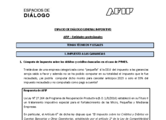 Espacio de diálogo AFIP. Entidades profesionales. Impositiva. Junio 2023