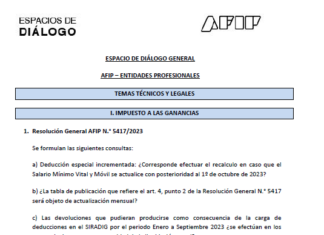 Espacio de diálogo AFIP. Entidades profesionales. Impositiva. Octubre 2023