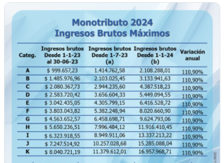 Monotributo 2024: valores Ingresos máximos