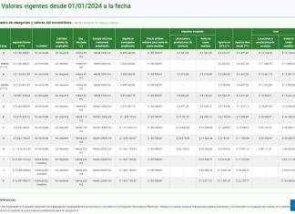 Monotributo 2024: Tabla publicada por la AFIP