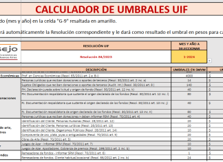 Se actualizaron los umbrales para ser considerados como SO a registrarse ante la UIF. Planilla con calculador automático