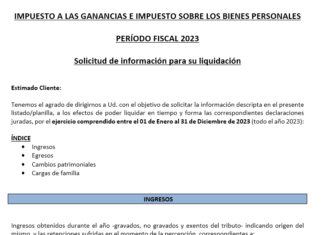 Ganancias y Bienes Personales DDJJ 2023: solicitud de datos a clientes. Memo y planilla modelo