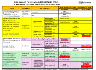 CRONOGRAMA ESQUEMA: DDJJ 2023 PH y Paquete Fiscal Ley 27.743 y sus plazos Septiembre a Diciembre 2024 (al 18/09/2024)