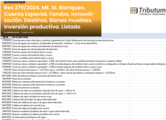 Res 279/2024. ME. SI. Blanqueo. Cuenta Especial. Fondos. Inmovilización. Destinos. Bienes muebles. Inversión productiva. Listado con descripción según NCM