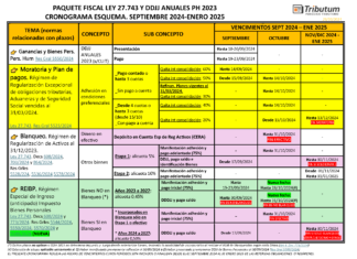 CRONOGRAMA ESQUEMA: Paquete Fiscal Ley 27.743 con EXTENSIÓN DIFERENCIAL y plazos Sep 2024 a Enero 2025 (al 23/10/2024)