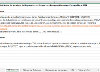 Anticipos Ganancias Personas Humanas. DDJJ 2024. Recálculo. Planilla de liquidación