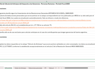Anticipos Ganancias Personas Humanas. DDJJ 2025. Cálculo. Planilla de liquidación