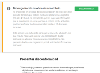 Monotributo. Recategorización de oficio. Disconformidad simplificada: nuevo procedimiento. Plazo 16 Marzo 2026