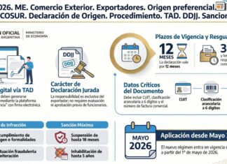 Disp 1/2026. ME. Comercio Exterior. Exportaciones. Origen preferencial. UE–MERCOSUR. Declaración de Origen. Procedimiento. TAD. DDJJ. Simplificación