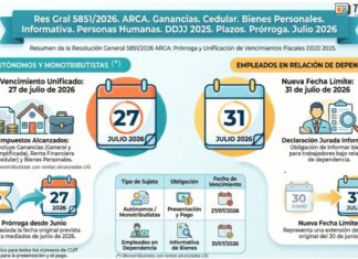 Res Gral 5851/2026. ARCA. Ganancias. Cedular. Bienes Personales. Personas Humanas. DDJJ 2025. Plazos. Prórroga. Julio 2026