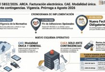 Res Gral 5852/2026. ARCA. Facturación electrónica. CAE. Modalidad única. CAEA ante contingencias. Vigencia. Prórroga a Agosto 2026