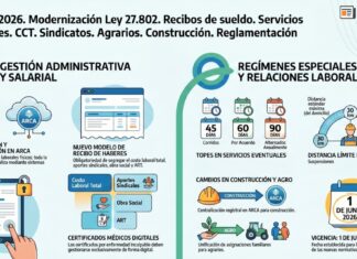 Dec 407/2026. Laboral. Reforma. Sueldo. Recibos. Servicios eventuales. CCT. Sindicatos. Agrarios. Construcción. Reglamentación