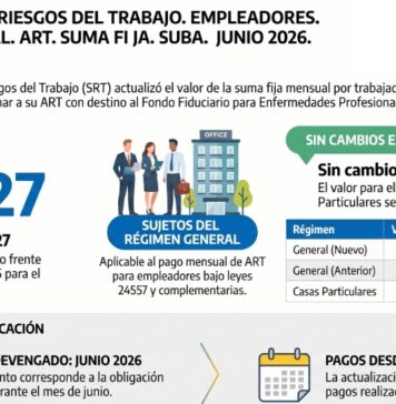 Disp 6/2026. SRT. Riesgos del Trabajo. Empleadores. Régimen General. ART. Suma fija. Suba. Junio 2026. Vigencia