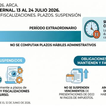 Res Gral 5863/2026. ARCA. Feria Fiscal Invernal. 13 al 24 Julio 2026. Requerimientos. Fiscalizaciones. Plazos. Suspensión