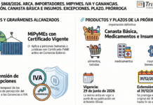 Res Gral 5868/2026. ARCA. Importadores. MiPyMEs. IVA y Ganancias. Percepción. Canasta básica e insumos. Excepciones. Plazo. Prórroga