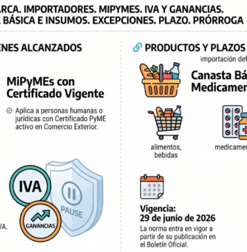 Res Gral 5868/2026. ARCA. Importadores. MiPyMEs. IVA y Ganancias. Percepción. Canasta básica e insumos. Excepciones. Plazo. Prórroga