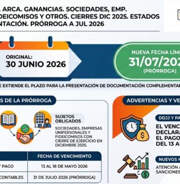 Res Gral 5871/2026. ARCA. Ganancias. Sociedades, Emp. unipersonales, fideicomisos y otros. Cierres Dic 2025. Estados Contables. Presentación. Prórroga a Jul 2026