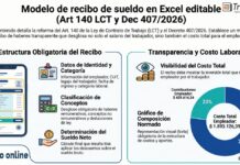 Modelo de recibo de sueldo en Excel editable (Art 140 LCT y Dec 407/2026)
