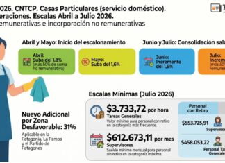 Res 4/2026. CNTCP. Casas Particulares. Remuneraciones. Escalas Abril-julio 2026. Subas remunerativas. Absorción no remunerativas