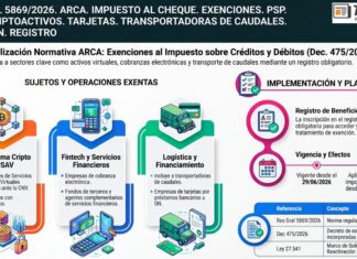 Res Gral 5869/2026. ARCA. Impuesto al Cheque. Exenciones. PSP. PSAV. Criptoactivos. Tarjetas. Transportadoras de Caudales. Exención. Registro