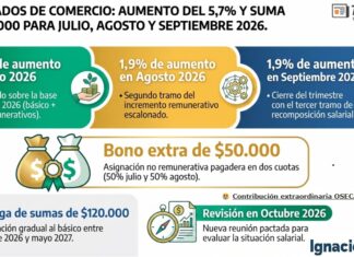 Empleados de Comercio: aumento del 5,7% y suma de $50.000 para julio, agosto y septiembre 2026