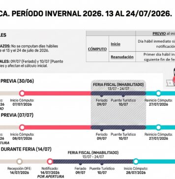 Feria Fiscal. Período Invernal 2026. Efectos, alcance y ejemplos. Cómputo de plazos. Esquemas, Cuadros y Línea de tiempo. Ejemplos. Período: 13 al 24/07/2026