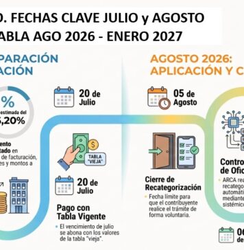 🔎 MONOTRIBUTO. FECHAS CLAVE JULIO y AGOSTO 2026. NUEVA TABLA AGO 2026 – ENERO 2027