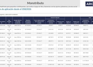 MONOTRIBUTO: ARCA publica la «Tabla tramo II 2026/7» y habilita la actual recategorización (vto 05/08/2026)