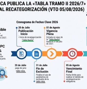 MONOTRIBUTO: ARCA publica la «Tabla tramo II 2026/7» y habilita la actual recategorización (vto 05/08/2026)