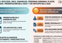 Res Gral 5876/2026. ARCA. Ganancias. Personas Humanas. Plazos. Prórrogas. Presentación DDJJ 2025 y 1er Anticipo DDJJ 2026
