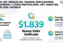 Disp 7/2026. SRT. Riesgos del Trabajo. Empleadores. Régimen General y Casas Particulares. ART. Suma fija. Suba. Julio 2026. Vigencia