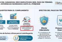 Dictamen DNI. Ganancias. DDJJ Simplificada 2025. Pago en término. Alcance. Diferencias ingresadas hasta el 27/08/2026