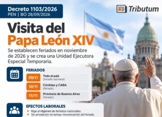 Dec 1103/2026. Feriados nacionales y locales (CABA, Bs Aires y Córdoba). Visita Papa León XIV. Efectos laborales y vencimientos