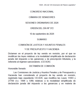 Senado: Dictamen de mayoría «Inocencia Fiscal II» SIN CAMBIOS de su media sanción de Diputados