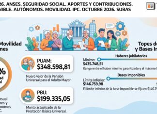 Res 284/2026. ANSES. Seguridad Social. Aportes y Contribuciones. Base Imponible. Autónomos. Movilidad. IPC. Octubre 2026. Subas