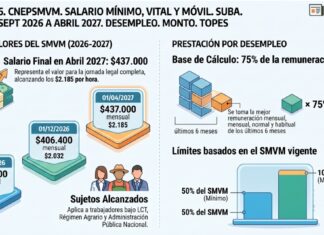 Res 4/2026. CNEPSMVM. Salario Mínimo, Vital y Móvil. Suba. Montos. Sept 2026 a Abril 2027. Desempleo. Monto. Topes