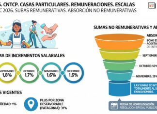 Res 6/2026. CNTCP. Casas Particulares. Remuneraciones. Escalas Agosto-Dic 2026. Subas remunerativas. Absorción no remunerativas