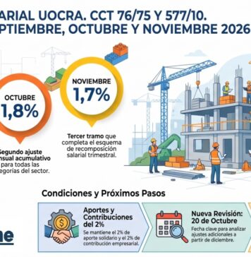 Acuerdo Salarial UOCRA. CCT 76/75 y 577/10. Aumentos Septiembre, Octubre y Noviembre 2026
