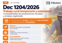 Dec 1204/2026. PEN. Trabajo rural temporario y estacional. Prestaciones sociales y empleo registrado. Compatibilidad. Nueva prórroga