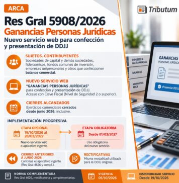 Res Gral 5908/2026. ARCA. Ganancias Personas Jurídicas. Nuevo servicio web para confección y presentación de DDJJ