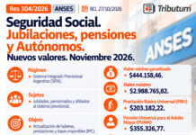 Res 304/2026. ANSES. Seguridad Social. Aportes y Contribuciones. Base Imponible. Autónomos. IPC. Subas. Noviembre 2026