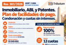 Res 383/2026. AGIP. CABA. Deudas fiscales. Inmobiliario, ABL y Patentes. Plan de facilidades de pago. Condonación y cuotas sin intereses