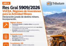 Res Gral 5909/2026. ARCA. Minería. VUCEA. Régimen de Inversiones.DJ de destino minero. Incorporación
