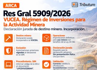 Res Gral 5909/2026. ARCA. Minería. VUCEA. Régimen de Inversiones.DJ de destino minero. Incorporación