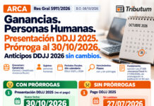 Res Gral 5911/2026. ARCA. Ganancias. Personas Humanas. Presentación DDJJ 2025. Prórroga al 30/10/2026